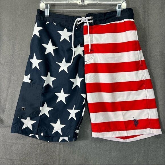 US Polo Ralph Lauren  Swim Trunk Short Mens M American Flag Star Stripe - Picture 2 of 16